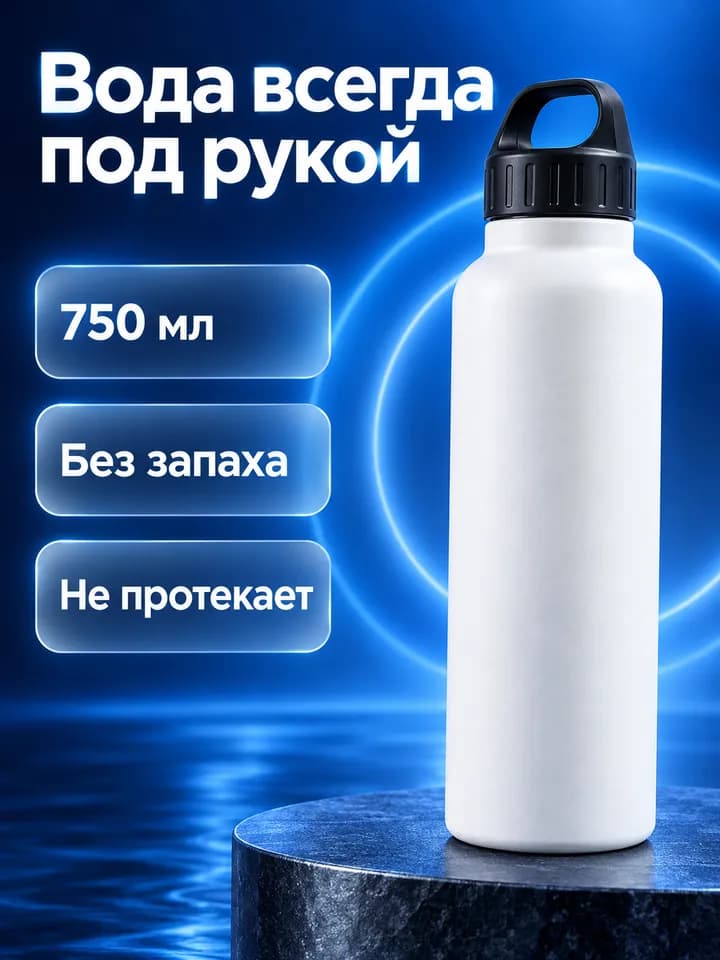 Карточка-образец: бутылка для воды в синем стиле