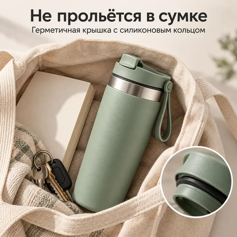Термокружка в сумке, надпись «Не прольётся в сумке»