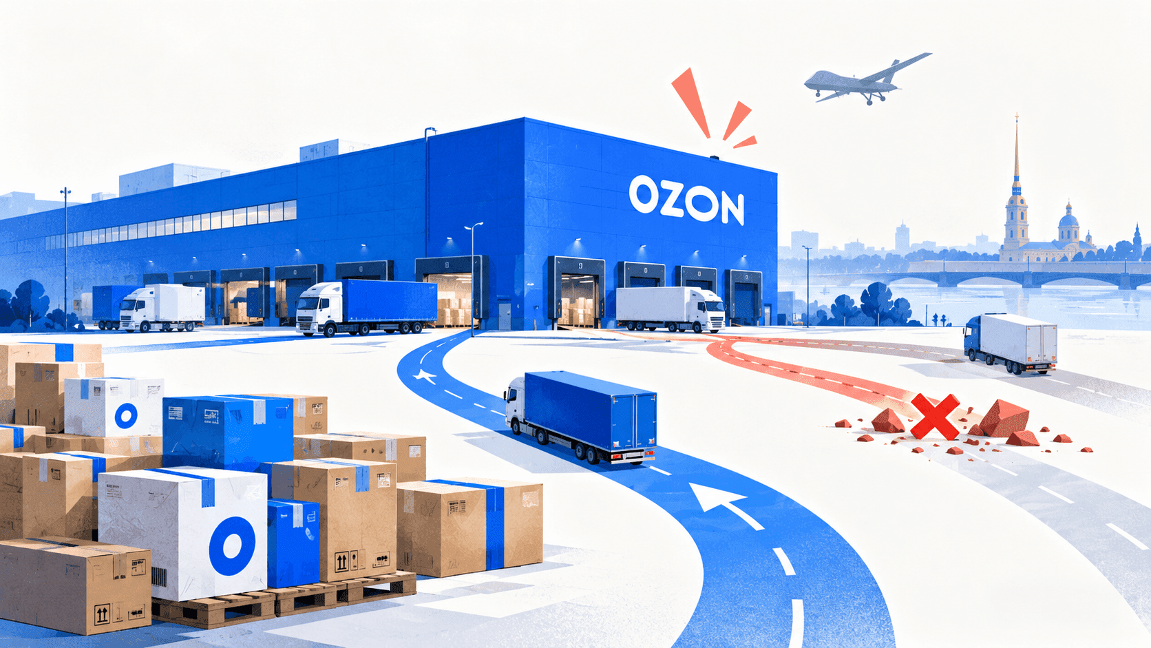 Атака БПЛА на логистический центр Ozon в Петербурге: что делать продавцам с товаром и поставками